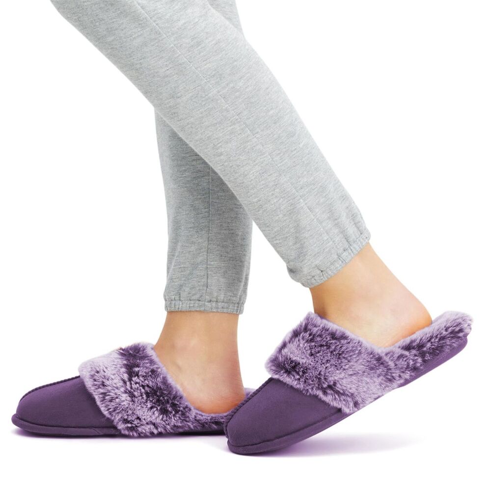 Jessica Simpson Comfy Faux Fur House Slippers Purple Memory Foam Size M 7-8